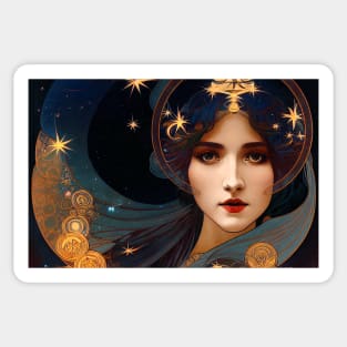 Goddess of Space - Art Nouveau, Vintage, Mucha, Gilded Age Sticker